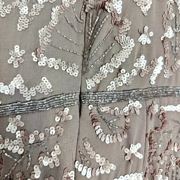 MAC DUGGAL Ruffle Neck Long Sleeve Sequin Midi Dress in Mauve Size US 6 - Picture 10 of 12